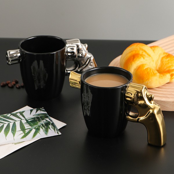 Kaffekopp, keramisk formad kopp, internetkändis revolverkopp, silver, 1 st (1 st förpackning) gold