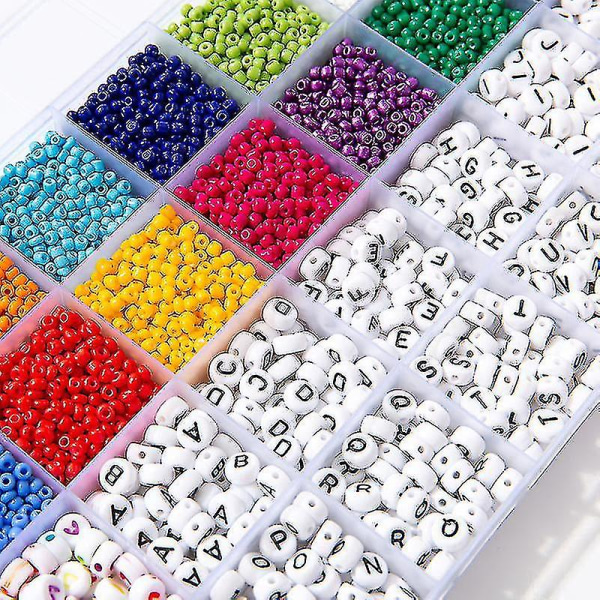 Pärlor Smycketillverkningskit 14 färger glasalfabetpärlor gör-det-själv-armband Smyckenhantverk