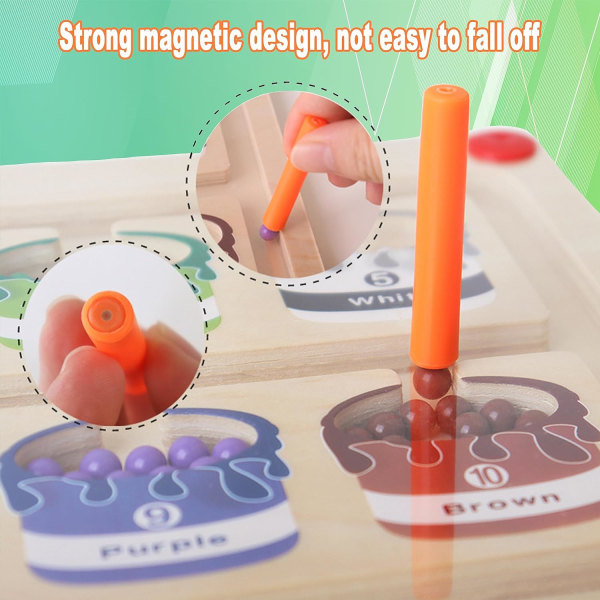 Magnetisk färg- och nummerlabyrint, trämagnetlabyrintstavla för småbarn, lär dig räkna färgmatchning