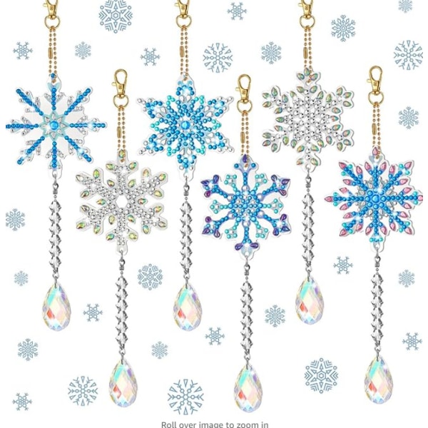 6 ST Christmas Diamond Painted Suncatcher Snowflake Diamond Art Wind Chimes Juldekoration