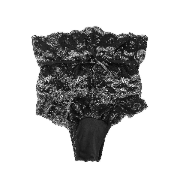 Ihåliga stringtrosor för kvinnor Spets G-string Sexiga trosor Hög midja Bandage Underkläder Trosor - L (svart)