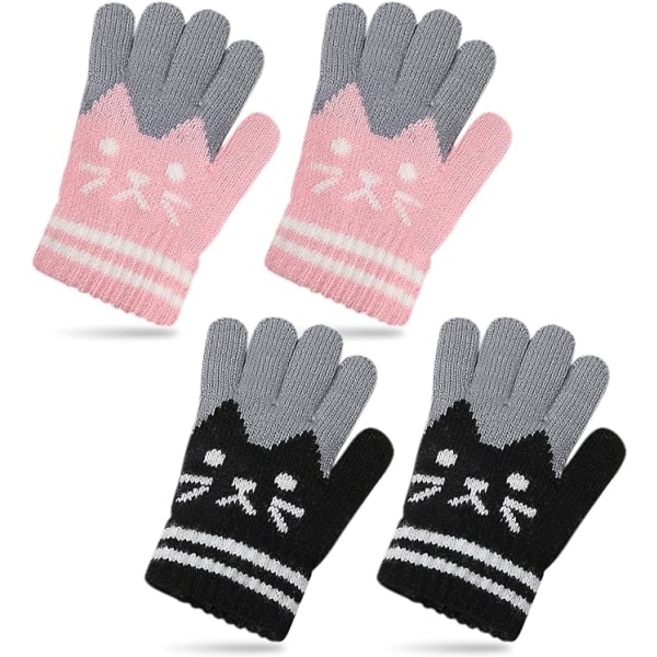 2 par vinterhandskar barnfingerhandskar stickade handskar helfingervarma handskar