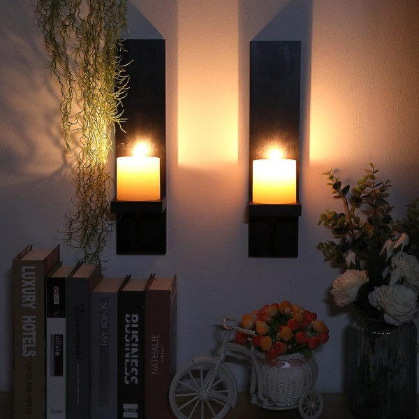 Set med 2 väggljusstakar av trä Rustik stil ljusstakar, hängande väggljusstakar Vintage väggljusstakar för vardagsrumsinredning