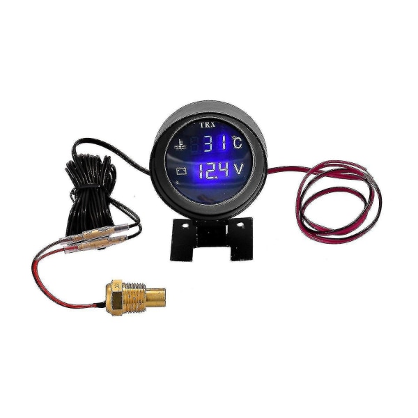 Rund LED digital billastbil Vattentempmätare Temperatursensor Moto + Voltmeter 2 i 1