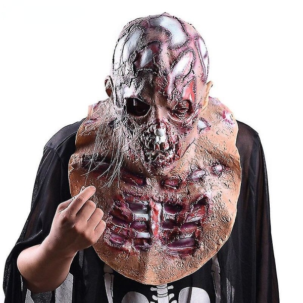 Realistisk latex festmask Läskig skallemask helhuvud halloweenmasker skräck cosplay halloween skräck zombie ansikte skallemask