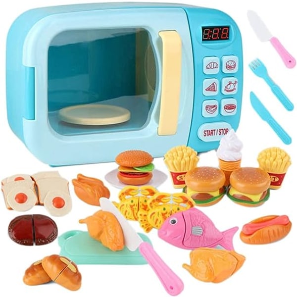 Kök mikrovågsugn leksaksset Låtsas elektronisk ugn för barn med set för barn (Random Food) Set
