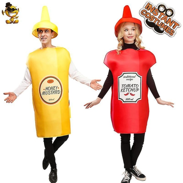 Unisex vuxen Cosplay Ketchup och Senap Dräkt Halloween Lover Fancy Dress Rolig Mat Tunika För Par Maskot Outfit