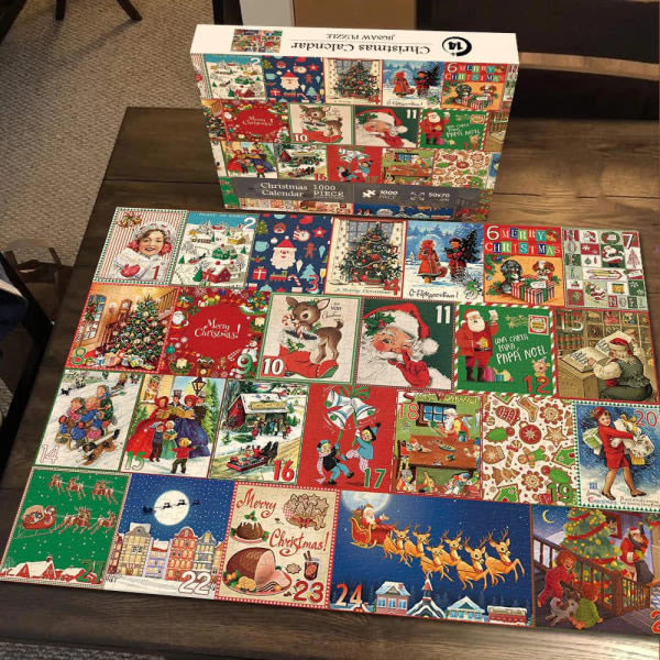 Jul-adventskalenderpussel DIY-barnleksaker Julnedräkning blindlåda DIY-pedagogiska leksaker 1000 bitar