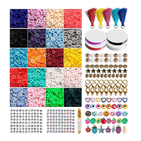 4000 st Clay Beads Armbandstillverkningssats platt rund polymer Heishi-pärlor Preppy Spacer Letter Pärlor med hängande berlocker