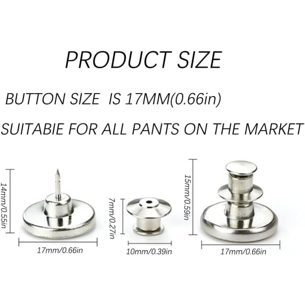 Avtagbara jeansknappar 20-pack Silver Perfekt passform-knapp
