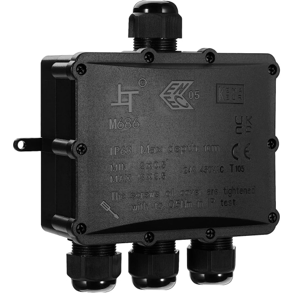 IP68 vattentät kopplingsdosa, Ø 4mm-14mm, 4-vägs, ABS+PVC