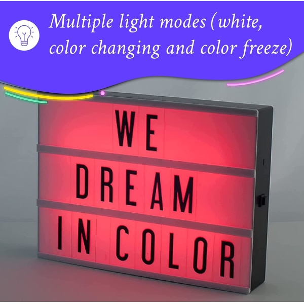 Färgskiftande ljuslåda skylt - med bokstäver, siffror och symboler - rent vitt LED-ljus