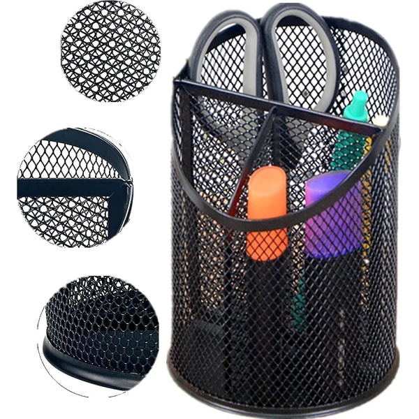 3 fack Pennhållare Mesh Rund pennhållare Organizer Cup för Skrivbord Office Svart, 2 Pack