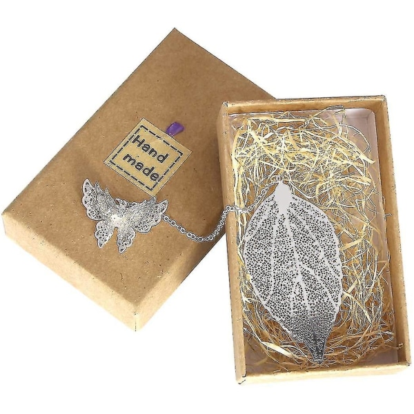1 st Utsökta metallbladsbokmärken med fjärilshänge, levereras med presentförpackning perfekt för vänner och familj (silver)