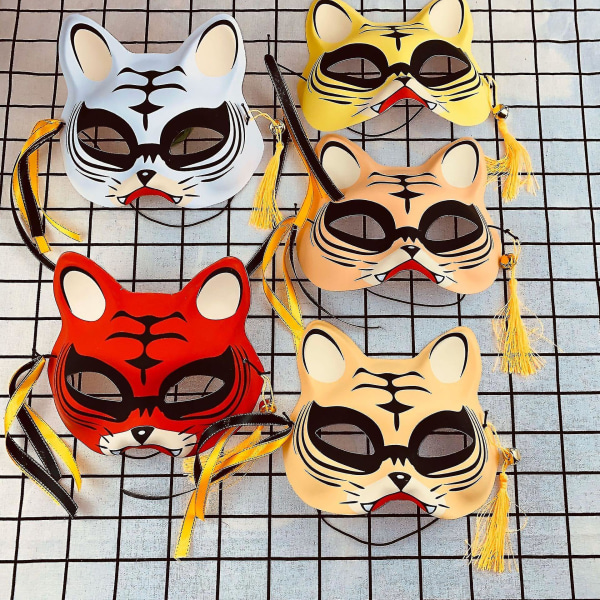 Japansk mask halvansikte handmålad katt rävmask Anime Demon Slayer Masquerade Halloween Festival Cosplay rekvisita