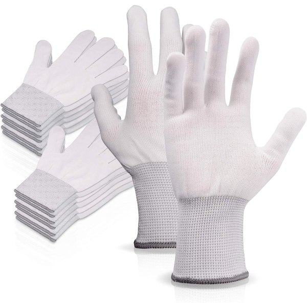 6 par vita arbetshandskar i nylon , halksäkra handskar
