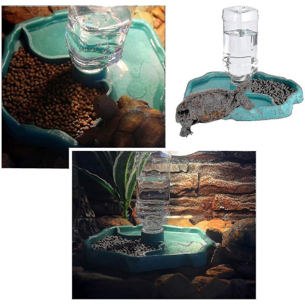 Reptilvattendispenser, 2 i 1 spillresistent skål matdispenser, Tortoise Gecko plastskål (1 stycke, sjöblå)