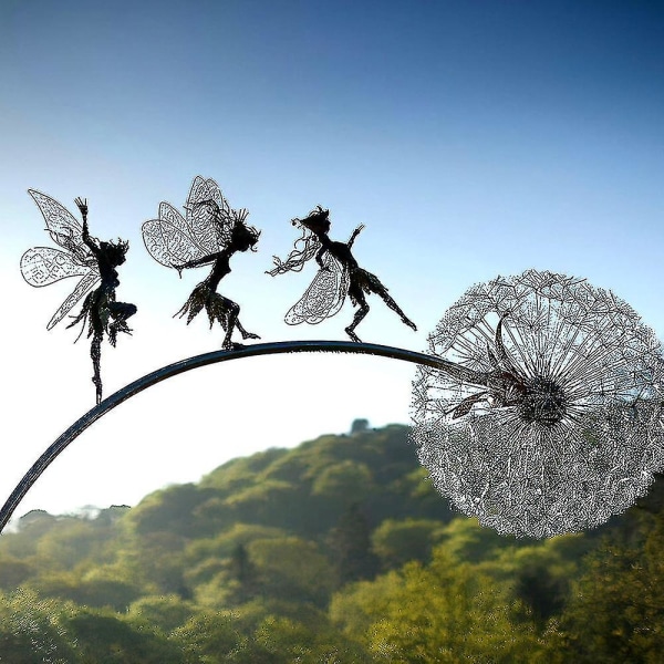 Fairy Garden Sculptures Stake Feer och maskrosor dansar tillsammans(typb)