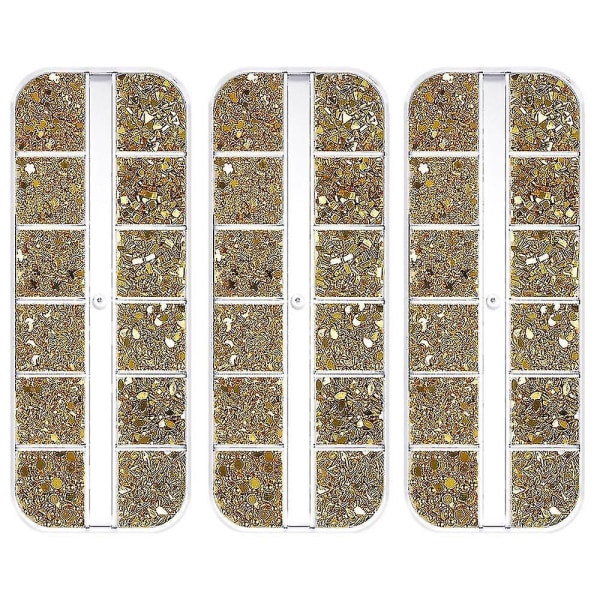 3 st Crystal Nail Art, Flatback Rhinestones (guld