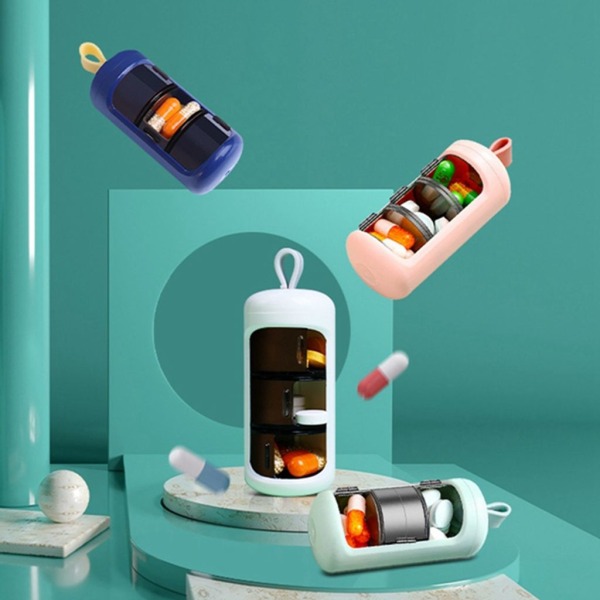 Läkemedelsdispenser, tablettavdelare, tablettboxar, vardera med 3 fack per dag, BPA-fri blue