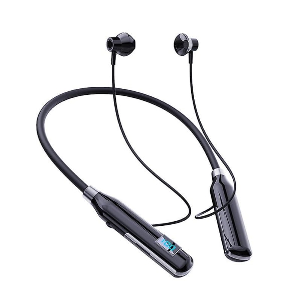 Trådlösa hörlurar brusreducerande LED Bluetooth 5.3 halsbandshörlurar för sport--svart