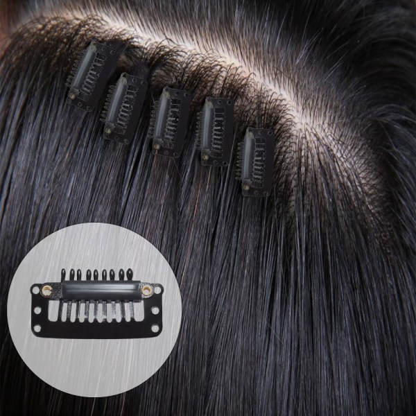 Perukklämmor, 10-delade hårförlängningsklämmor, U-formad metallklämma, svart 9-tands kamklämma