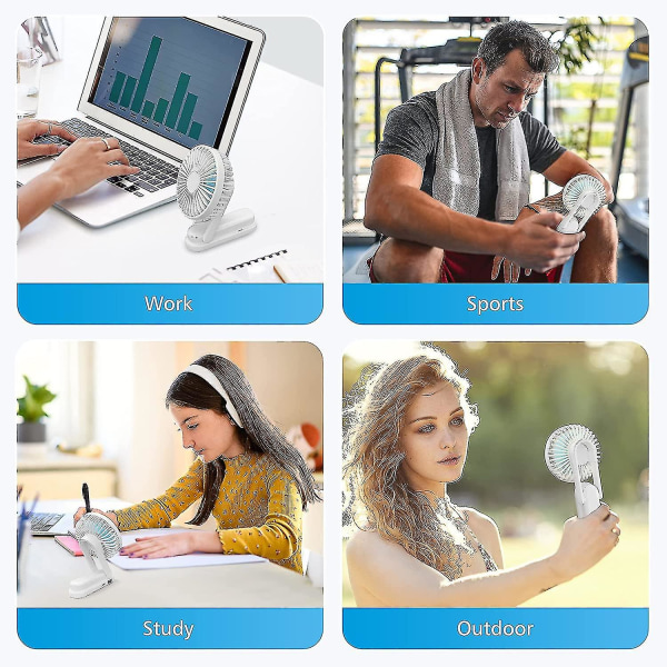 Bärbar handhållen fläkt, personlig fläkt, batteridriven handfläkt, minifläkt med power , uppladdningsbar handhållen fläkt