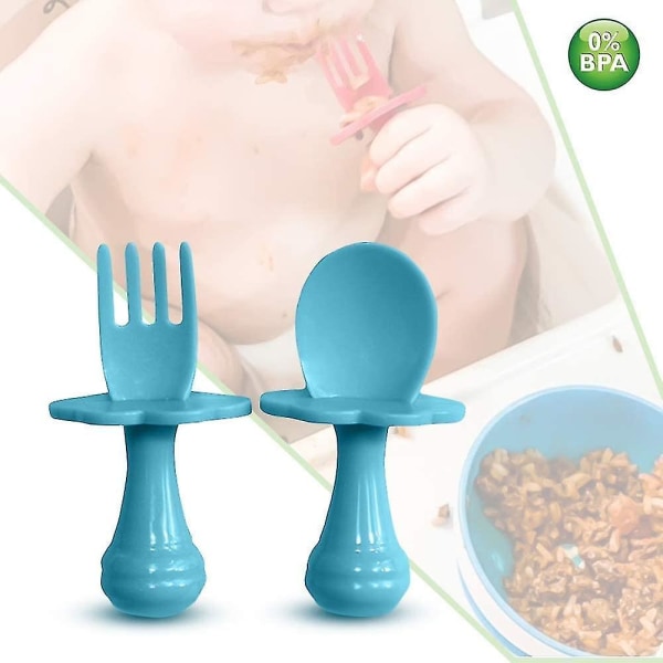 Baby - Baby - Baby och gaffel, flerfärgad, set för att uppmuntra ditt baby att äta självständigt, Bpa-fri (förpackning med 1, blå)