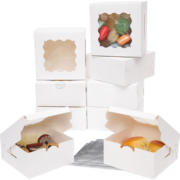 60 st Vita bagerilådor med fönster 6x6x3 tum Tjocka och robusta macaroonbakelser Cookielådor för bagerier