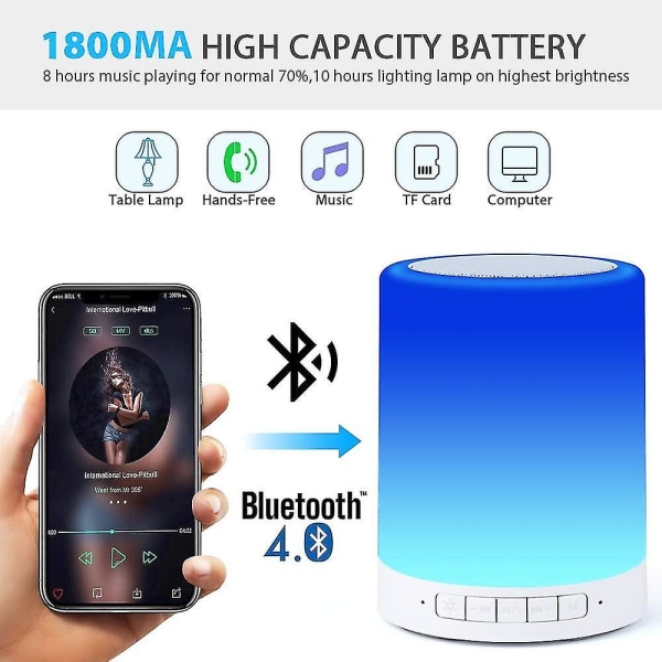 Bluetooth högtalarlampa, Smart Touch Night Light med Bluetooth musikhögtalare