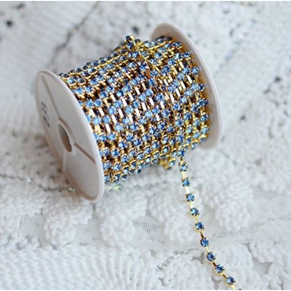 Ljusblå strass kedja glitter kristall dekoration lämplig för bröllopstårta brosch bukett