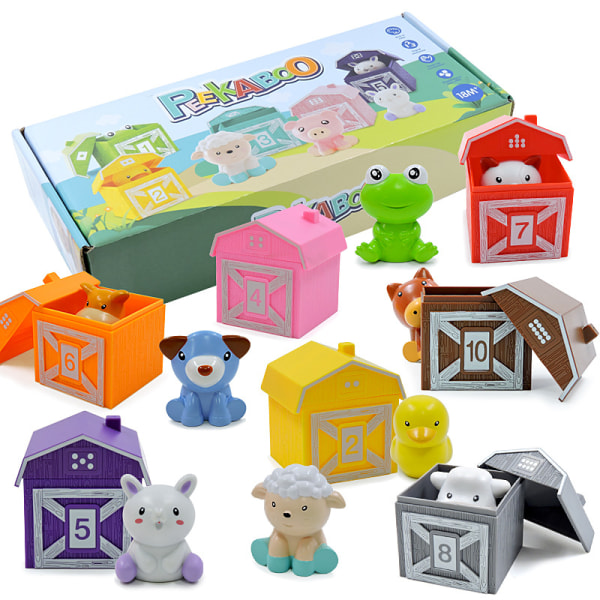 10 STK Farm Animal Leksaker, Montessori staplingsleksaker Pedagogiska leksaker