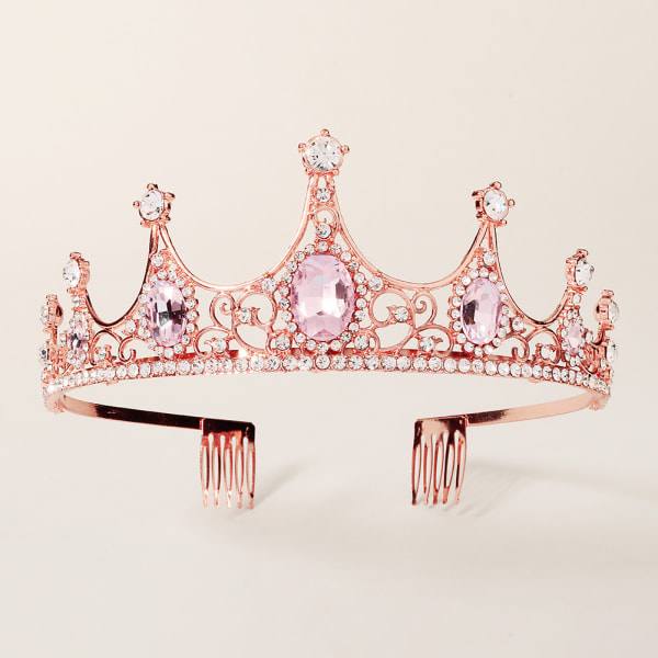 Crystal Tiara Crown med kam Rosa kvinnor Princess Ball Födelsedag dekoration hårtillbehör