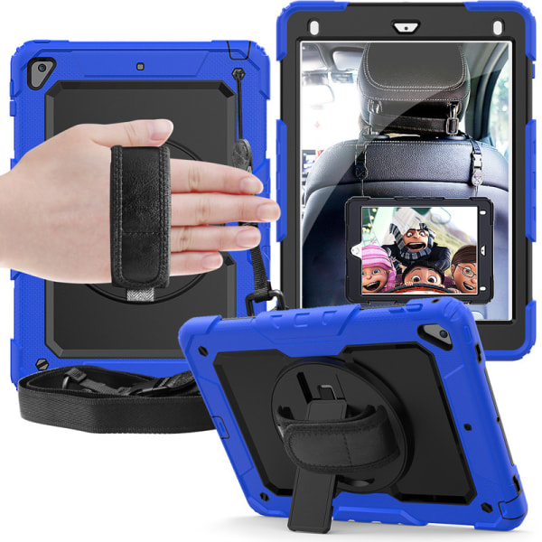 Case för iPad Air4 10,9-tums 2020 kraftigt stötsäkert case 360° roterande stativ och hand-/axelrem, blå