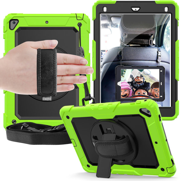 Case för iPad Air4 10,9-tums 2020 kraftigt stötsäkert case 360° roterande stativ och hand-/axelrem, grön