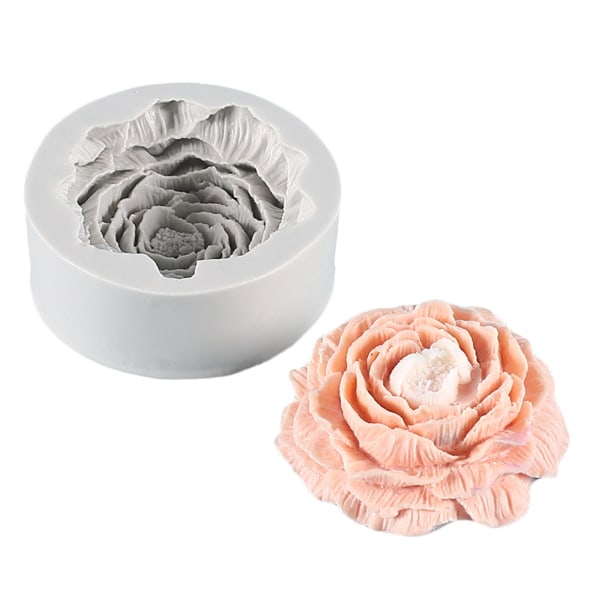 3D Silikon Gjutform Pion Blomljus Form DIY Ros Doftande Ljus Form grey