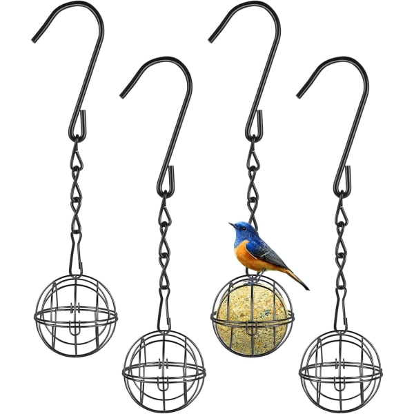4-pack hängande fågelmatare, fågelmatare med gångjärnslock, fettbollsmatare, 10 cm