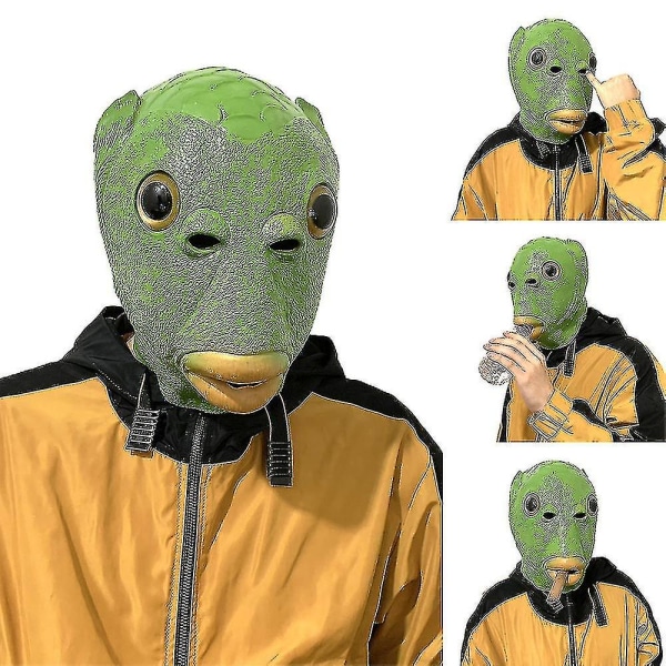Green Fish Monster Cosplay Mask Latex helhuvudbonadsmask Halloween snygg kostym