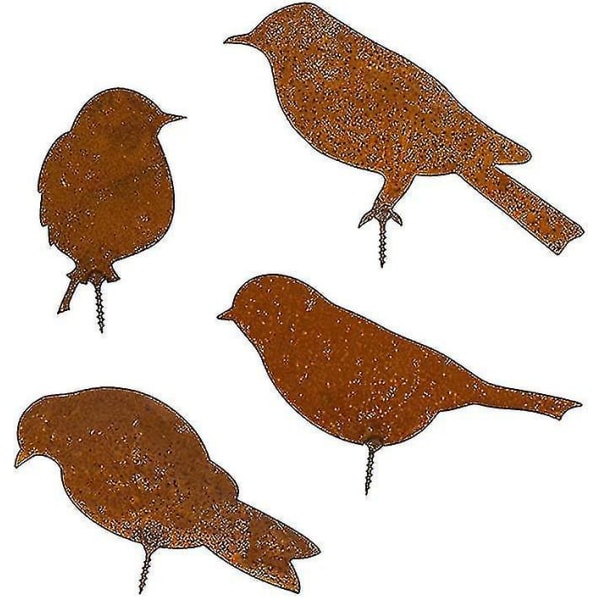 Starlight-4 delar rostig metall fågel silhuetter, patina fåglar med skruvar, rostig fågel dekoration, för trädgård staket, träd och gren dekoration (rostig