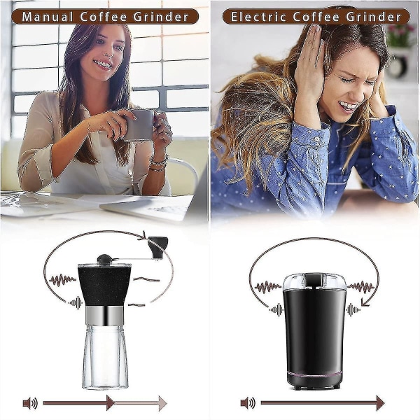 Manuell kaffekvarn, justerbar bärbar kaffekvarn med rostfritt 1 st, svart)