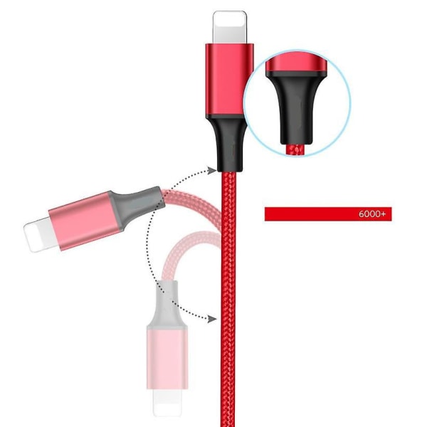 2m USB till blixtsnabb laddningskabel Ios 3a Laddare Datasladd För Iphone -röd