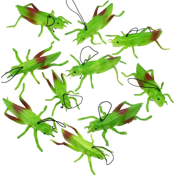 10 st Plastgräshoppor Insektsfigurer Leksaker Fake Bugs Gröna För Insektstema Party Barn