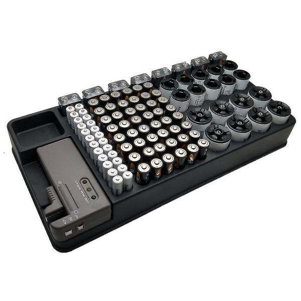 Borttagbart batteritestare Organizer Förvaringslåda Case Hållare Slot Rack Med För 98 St Aa Aaa 9v CD Typ Batteri (svart)