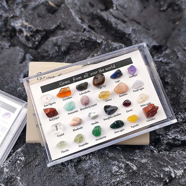 24 st Healing Crystals Set för nybörjare, Chakra Crystals Kit 7 Chakra Stones Set, svarta turmalinkristaller