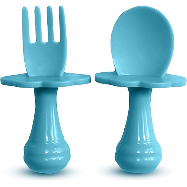 Baby - Baby - Baby och gaffel, flerfärgad, set för att uppmuntra ditt baby att äta självständigt, Bpa-fri (förpackning med 1, blå)