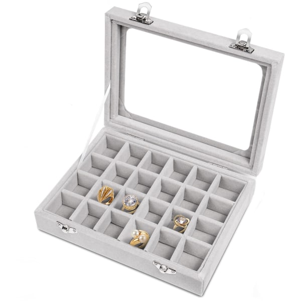 24 fack smyckeskrin för dam smyckeskrin smyckehylla förvaringsbox, grå