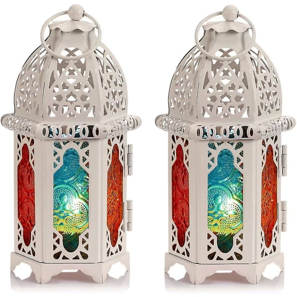 2 st marockansk stil ljuslykta - liten värmeljusstake med genomskinliga glaspaneler Perfekt för uteplats, inomhus/utomhus, evenemang, del