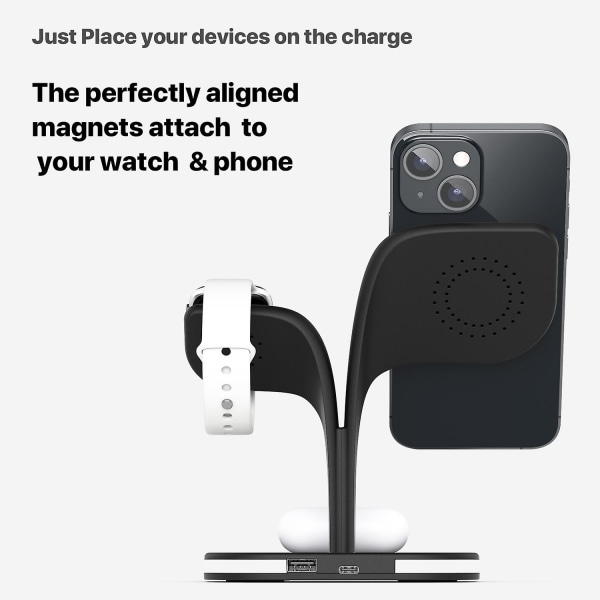 Magnetisk Trådlös Laddare Dock Snabbladdningsstation Med Smart Bordslampa För Iphone Apple Watch Airpods