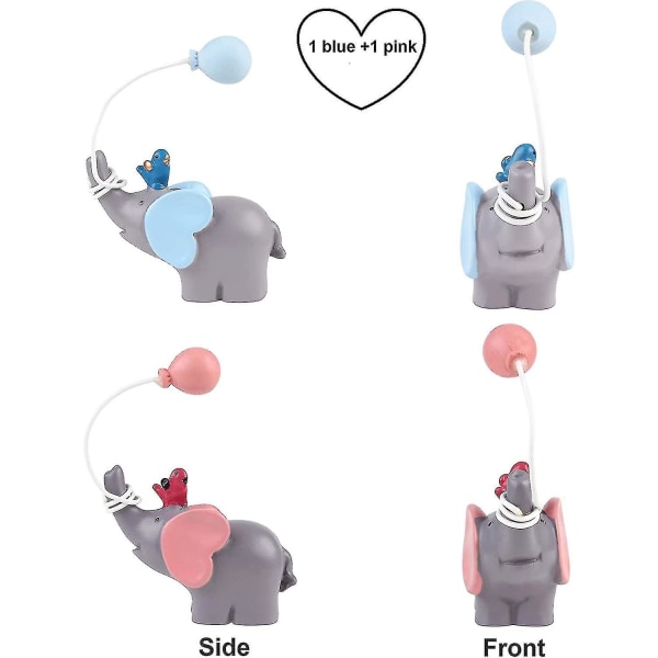 2-pack ballong blå & rosa elefantkaka toppers hartsfigurer docka prydnad baby shower