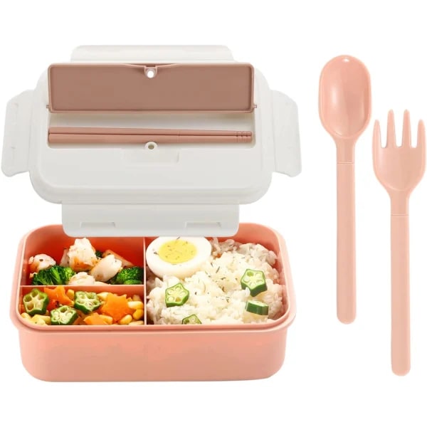 lunchlåda set Bento Box för barn Vuxna, mat med 3 fack för set matlåda, BPA-fri (rosa-vit)